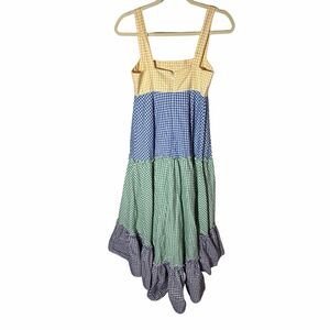 MDS Stripes Dress Womens Size 2 Gingham Striped Tiered Multicolored Ruffles